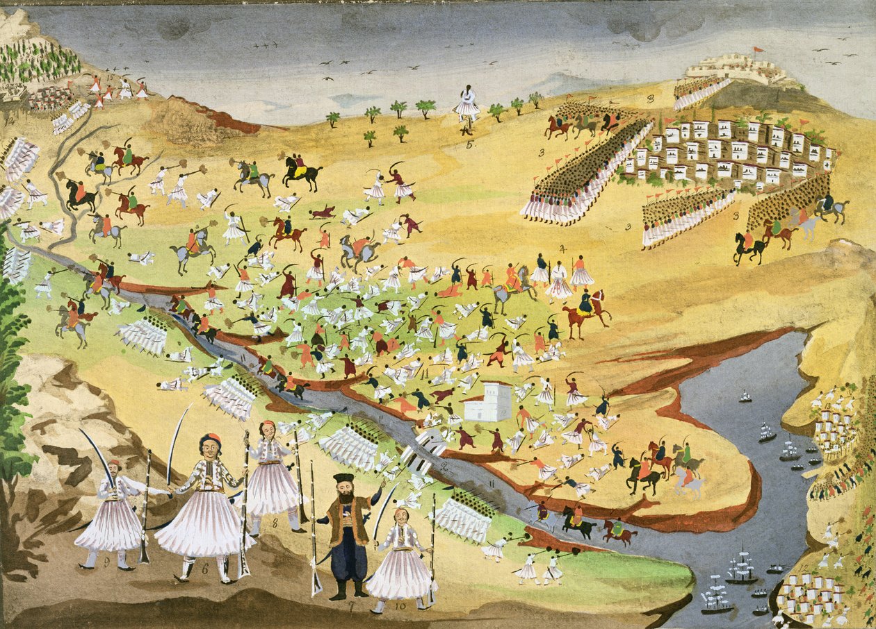 Prima battaglia tra Greci e Turchi, al Ponte di Alamana nel 1821, dalla Storia Illustrata della Guerra d