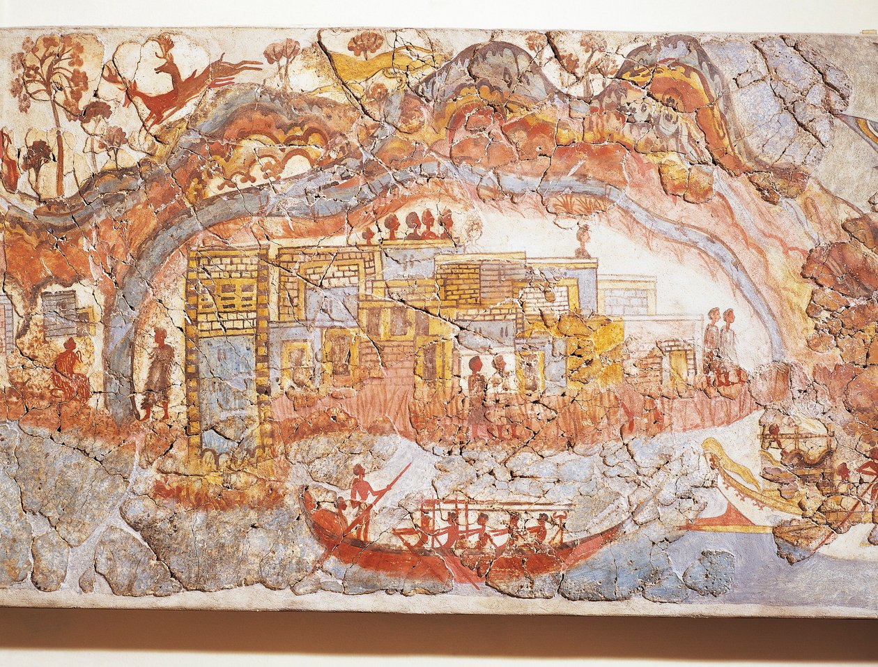 Civiltà greca, affresco raffigurante processione navale, da Akrotiri, Isola di Thera, Santorini, Grecia da Greek School