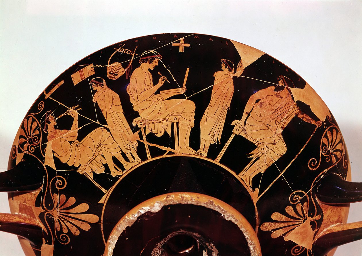 Maestri e allievi alla scuola ateniese, vaso a figure rosse da Greek School