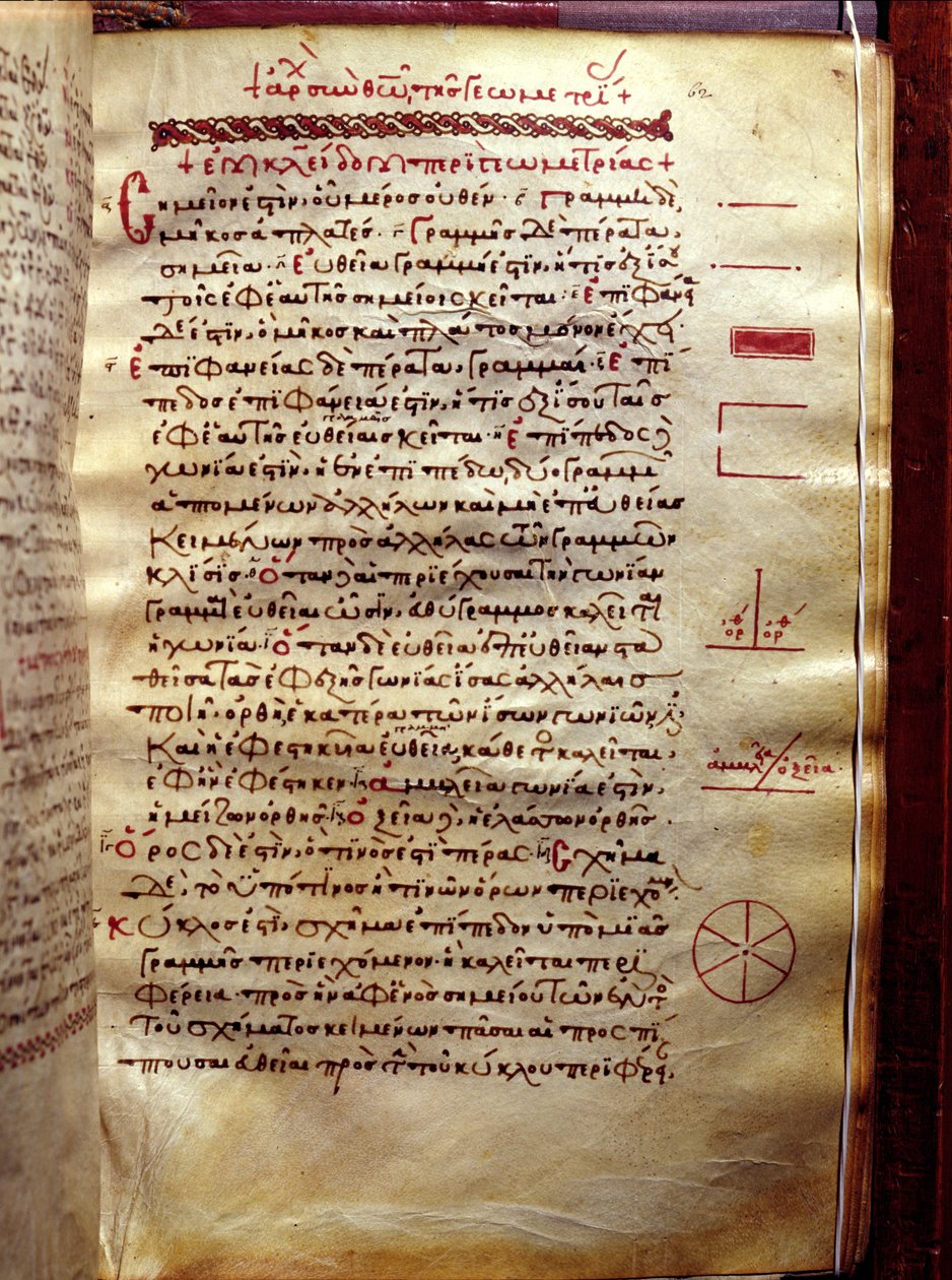 Pagina di testo con figure geometriche, da Geometria di Euclide (III secolo a.C.) da Greek School