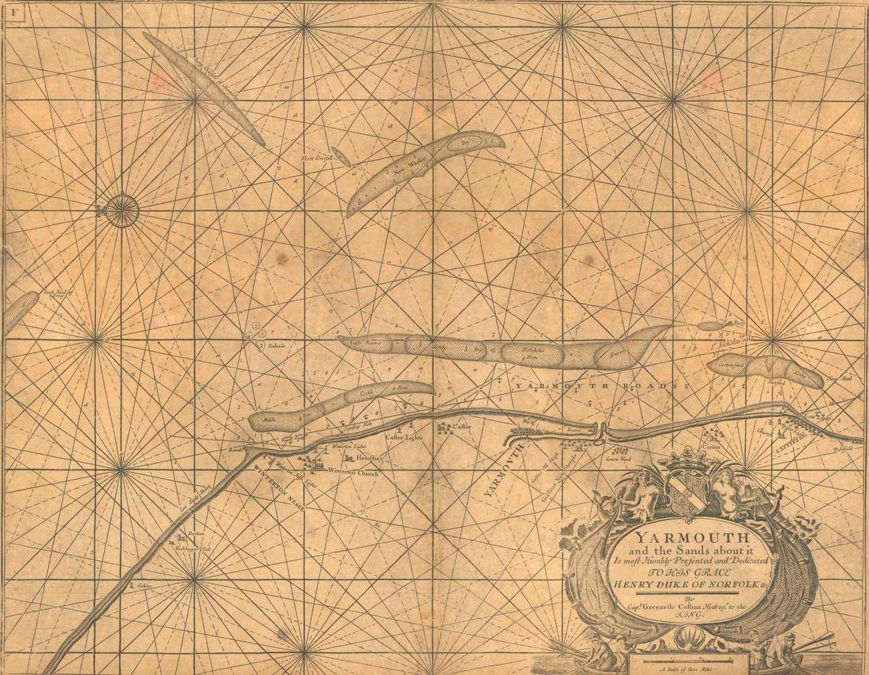 Carta di Yarmouth e delle sabbie circostanti, c.1700 da Greenvile Collins