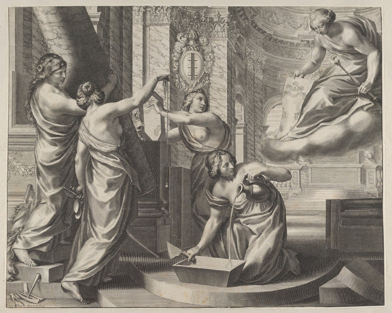 Composizione allegorica con figure al lavoro secondo un progetto architettonico da Gregoire Huret