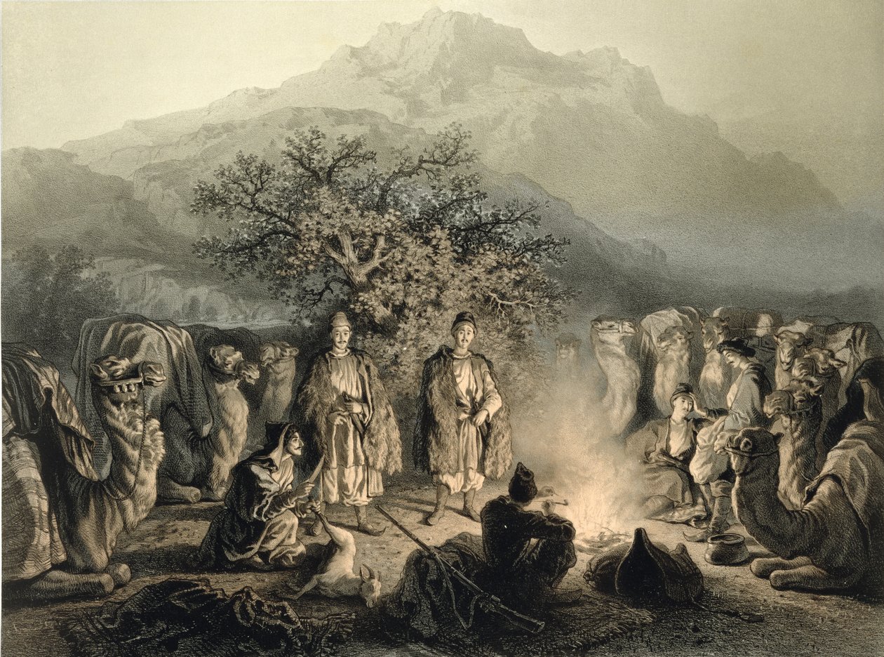 Carovana di Mercanti Armeni, Transcaucasia, tavola 33 da un libro sul Caucaso, inciso da Fortune Ferogio, pubblicato da Alfred Leon Lemercier, Parigi, 1847 da Grigori Grigorevich Gagarin