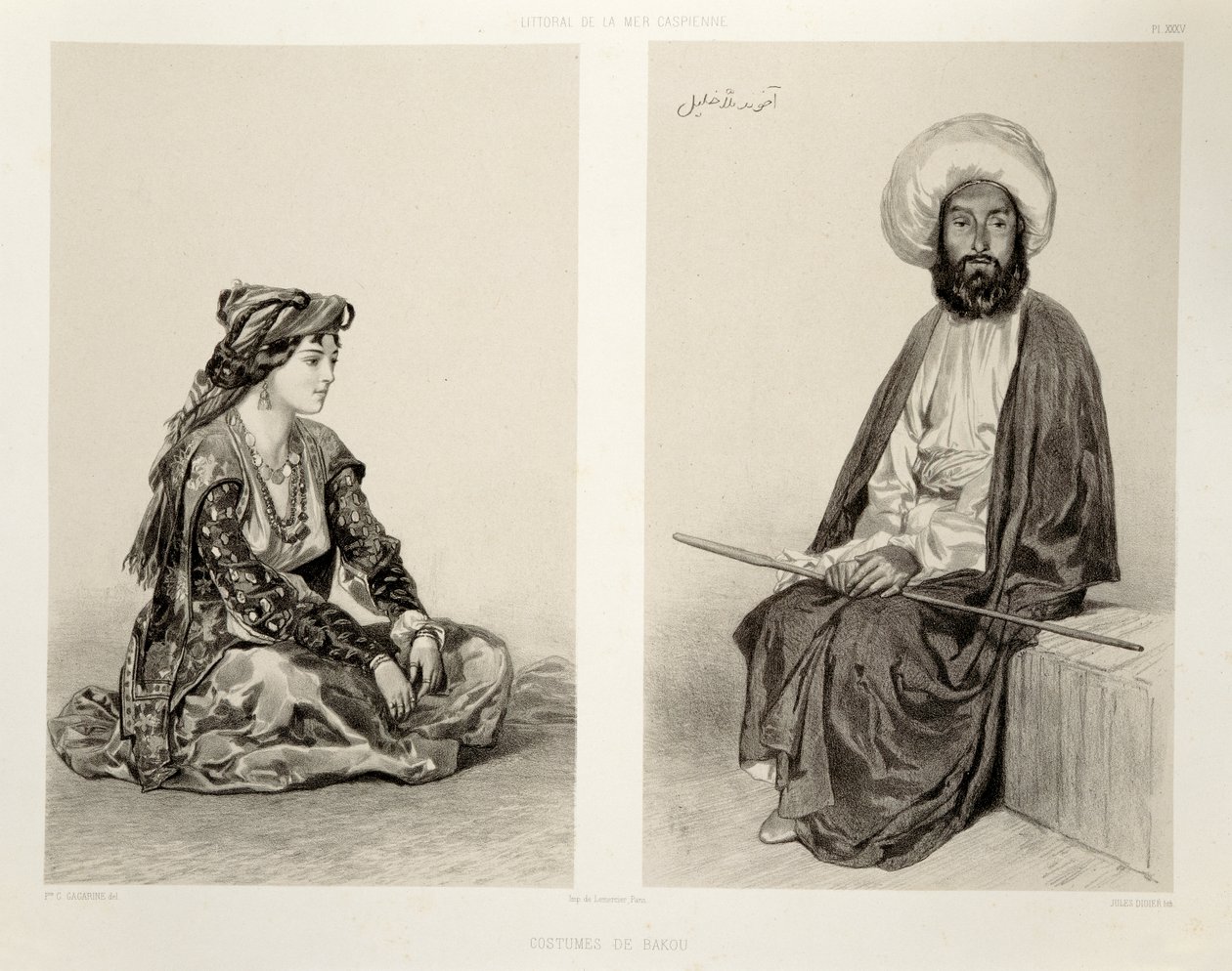 Costumi di Baku, costa del Caspio, tavola 35 da un libro sul Caucaso, inciso da Jules Didier, pubblicato da Alfred Leon Lemercier, Parigi, 1847 da Grigori Grigorevich Gagarin