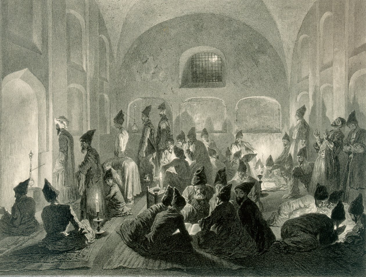 Moschea persiana a Yerevan, Armenia, una notte durante il Ramadan, tavola 19 da un libro sul Caucaso, inciso da Eugene Le Roux, pubblicato da Alfred Leon Lemercier, Parigi, 1847 da Grigori Grigorevich Gagarin