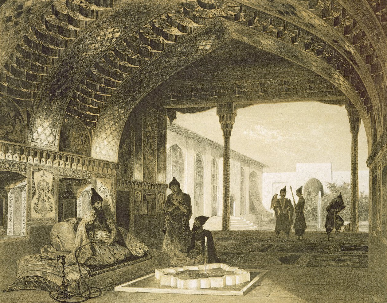 La Sala degli Specchi nel Palazzo del Sardar di Yerevan, Armenia, tavola 17 da un libro sul Caucaso, inciso da Charles Claude Bachelier e Celestin Francois Nanteuil (1813-73) pub. da Alfred da Grigori Grigorevich Gagarin