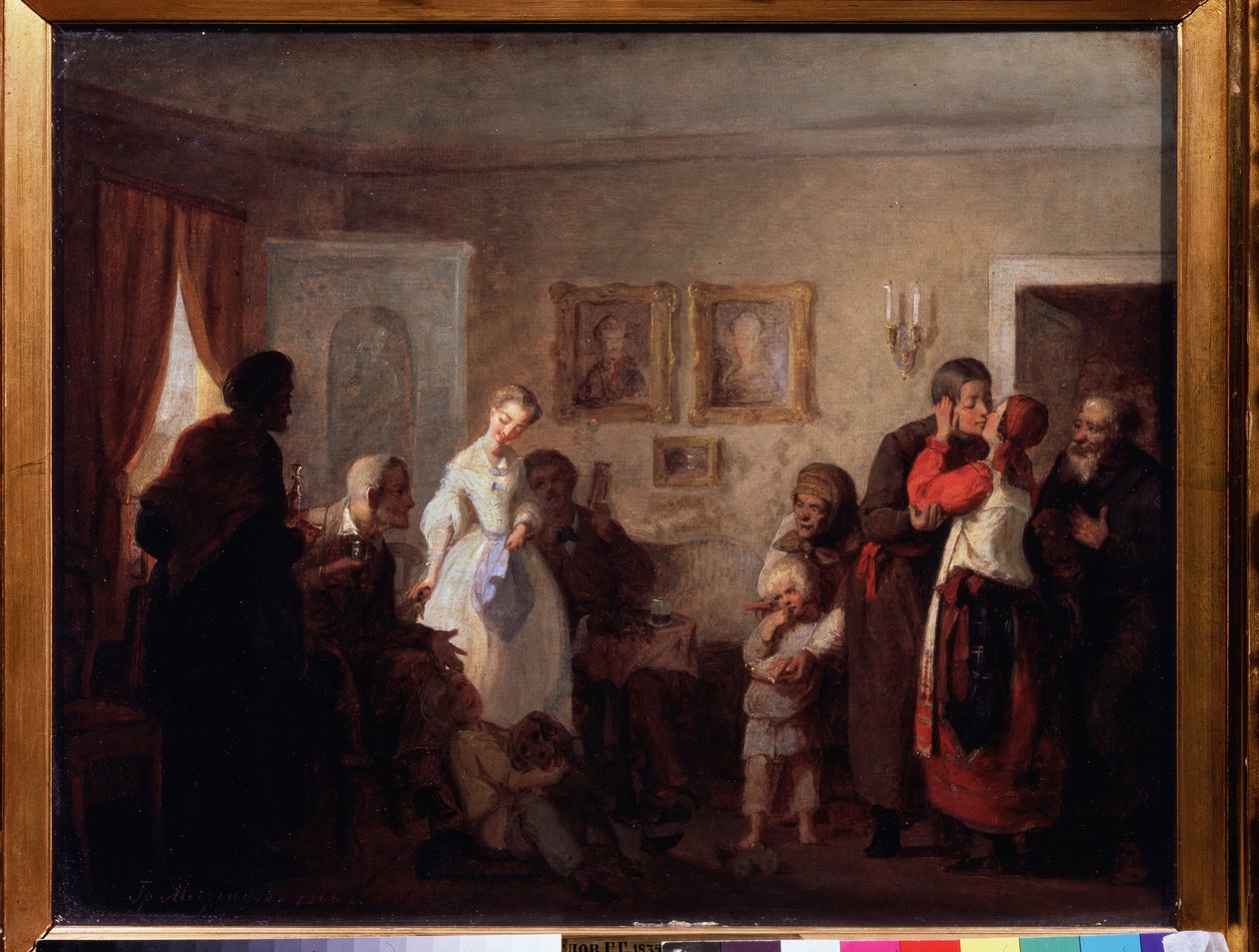 Congratulazioni alla coppia di sposi in una villa da Grigori Grigoryevich Myasoedov
