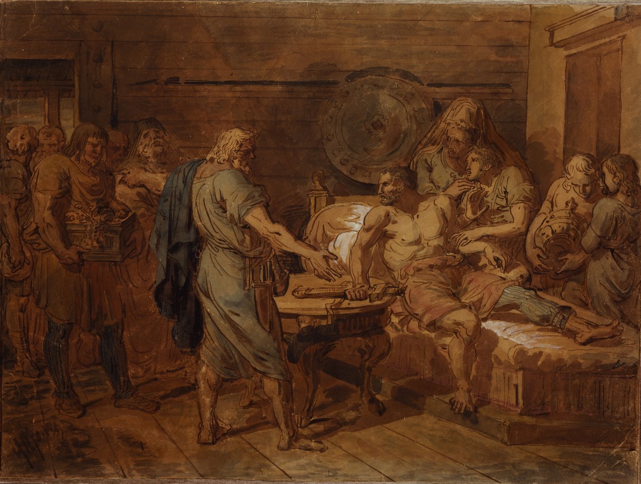 Appello di Kuzma Minin al principe Dmitry Pozharsky, 1800s da Grigori Ivanovich Ugryumov