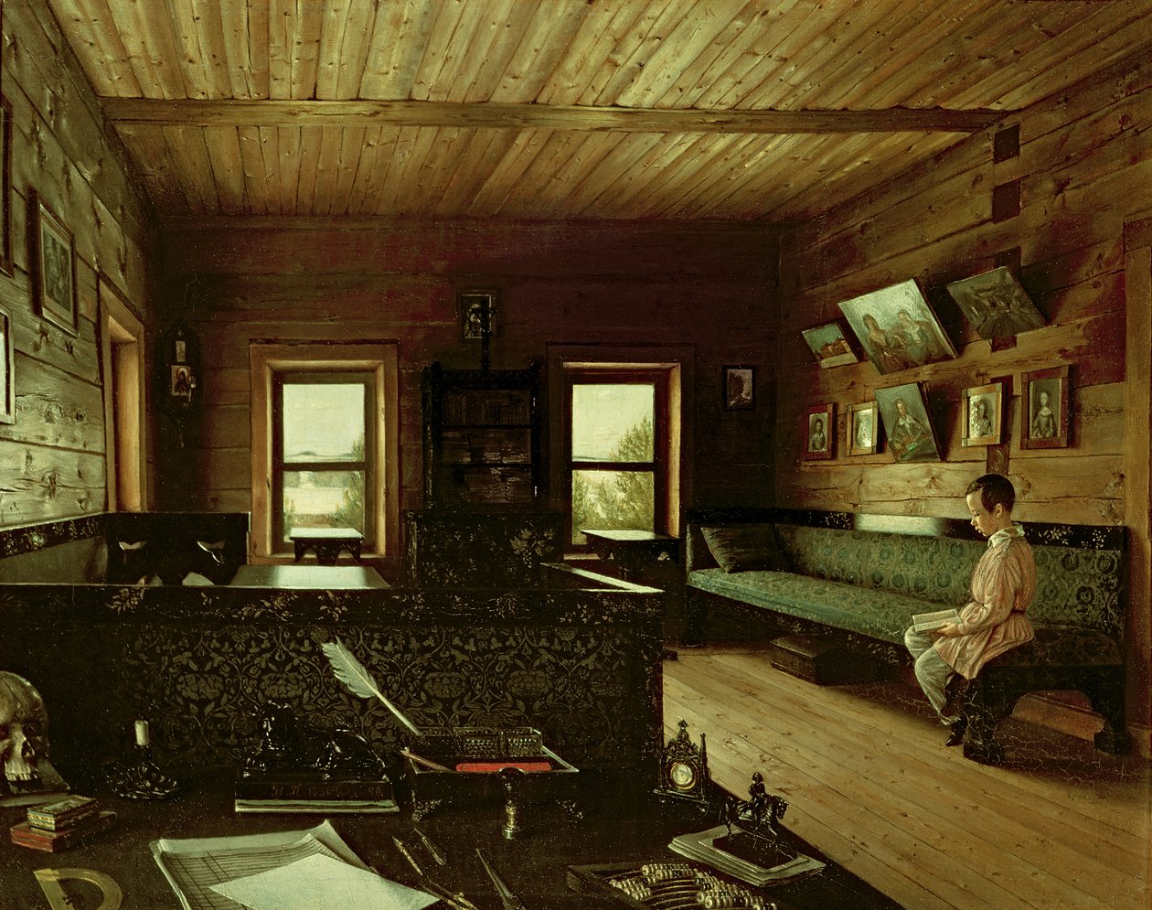Lo studio nella casa di Nikolai Milyukov a Ostrovky, 1844 da Grigori Vasilievich Soroka