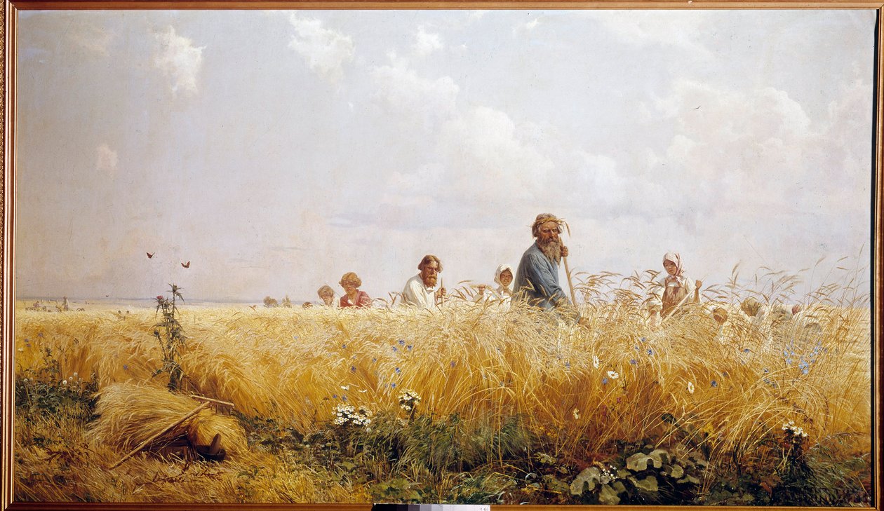 Raccolto: contadini russi che falciano il grano da Grigoriy Myasoyedov
