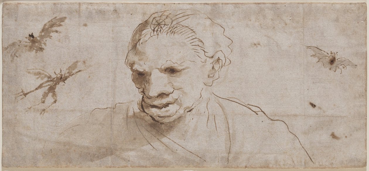Una strega, due pipistrelli e un demone in volo, inizio XVII secolo da Giovanni Francesco Barbieri