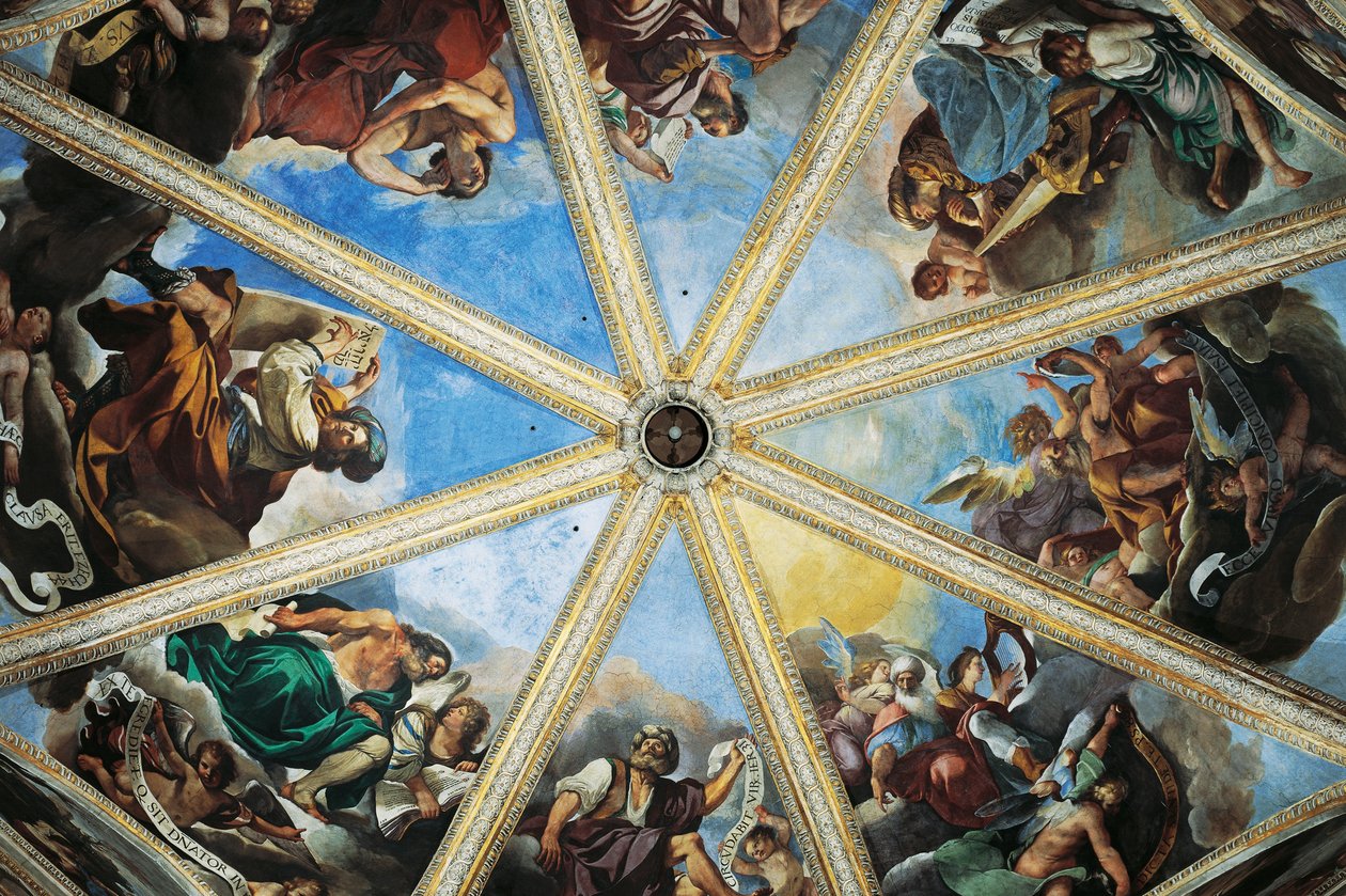 Affreschi di Pier Francesco Mazzucchelli, detto il Morazzone, e Giovanni Francesco Barbieri, detto il Guercino, interno del Duomo di Piacenza, Emilia-Romagna, Italia da Guercino