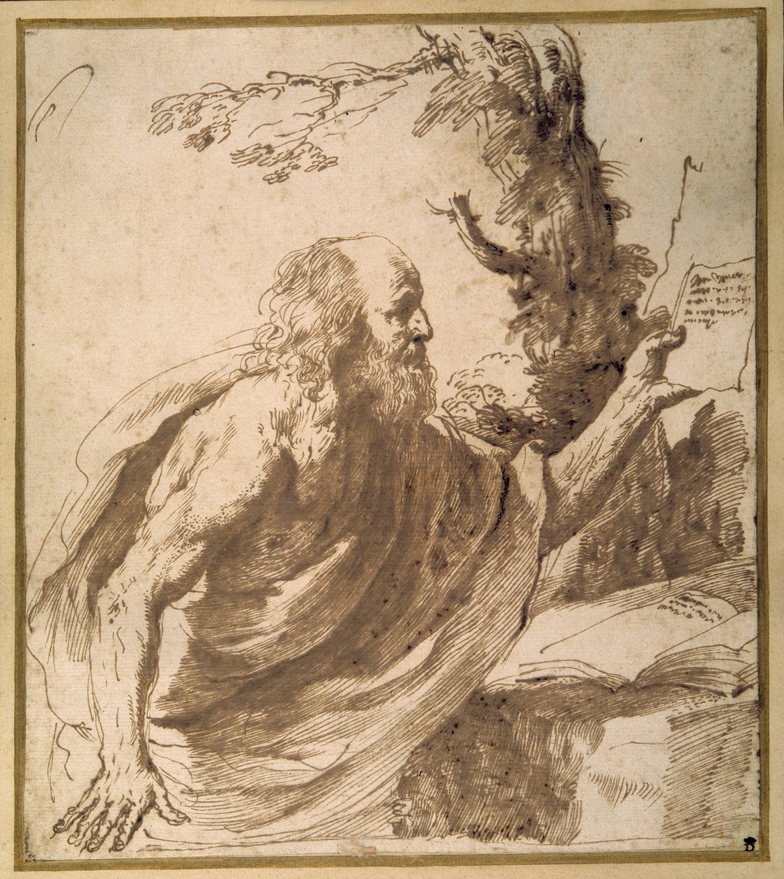 Un Santo che legge nel deserto da Guercino