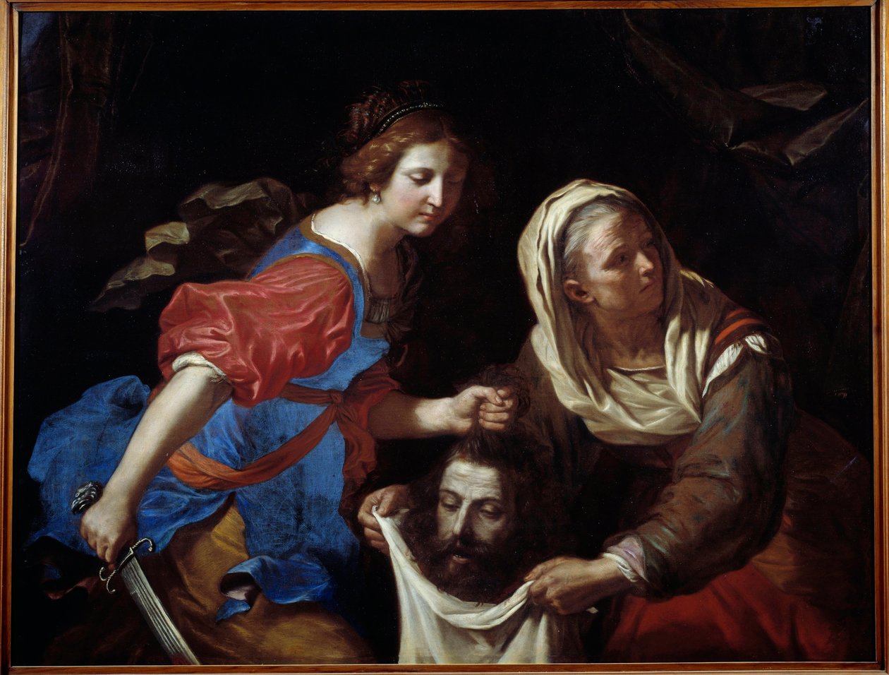 Giuditta e la testa di Oloferne. La sua ancella Abra tiene il sacco mentre Giuditta depone la testa dell