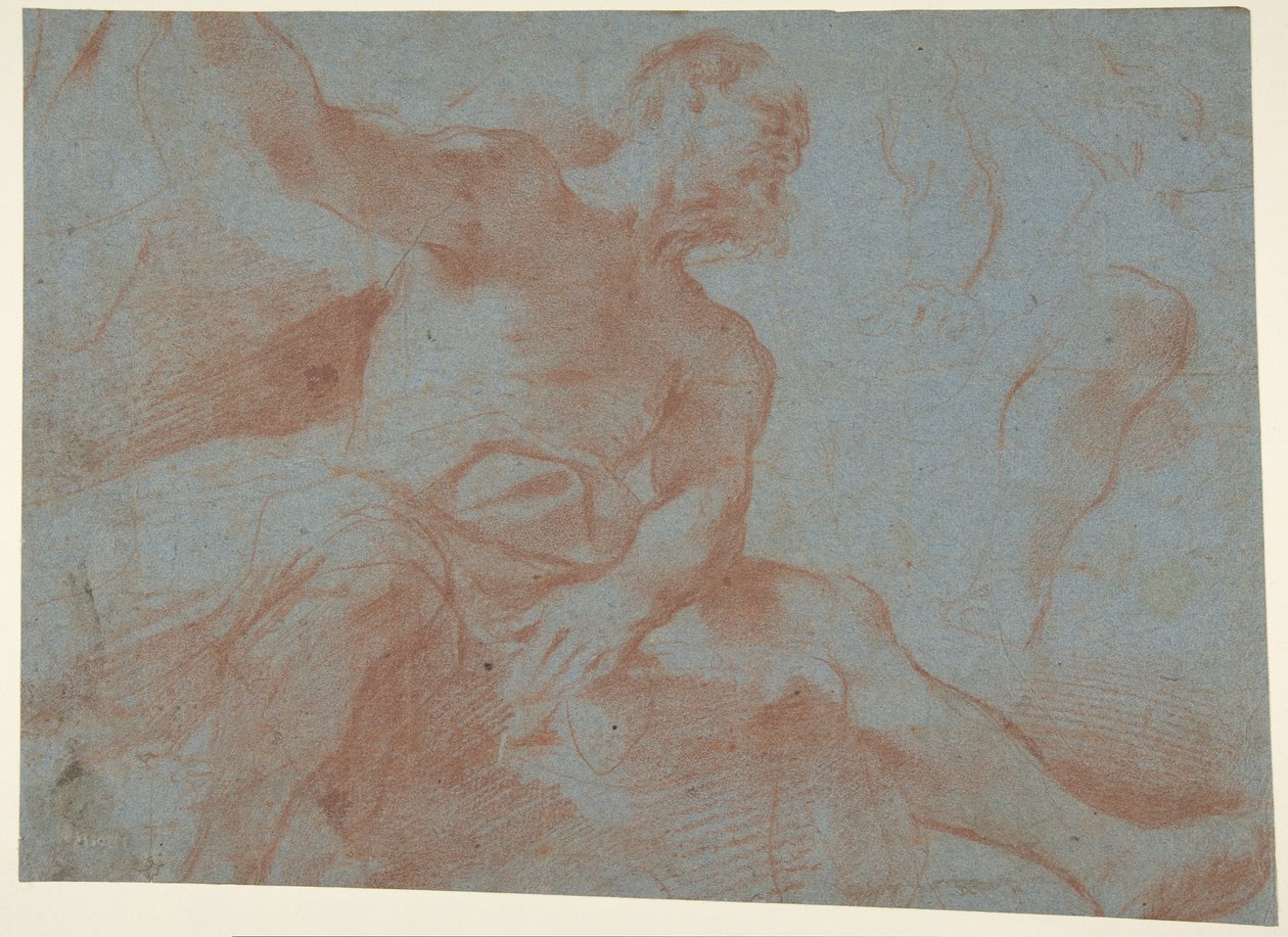 Vecchio seduto con il braccio destro alzato (Tithonus) (recto) da Guercino