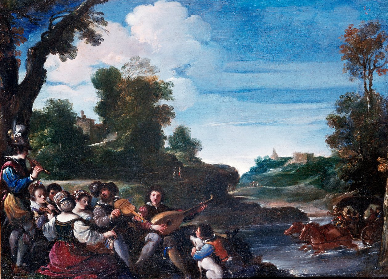 Piaceri estivi. Paesaggio con concerto. Dipinto di Giovanni Francesco Barbieri, detto Il Guercino, XVII secolo. Firenze, Galleria degli Uffizi da Guercino