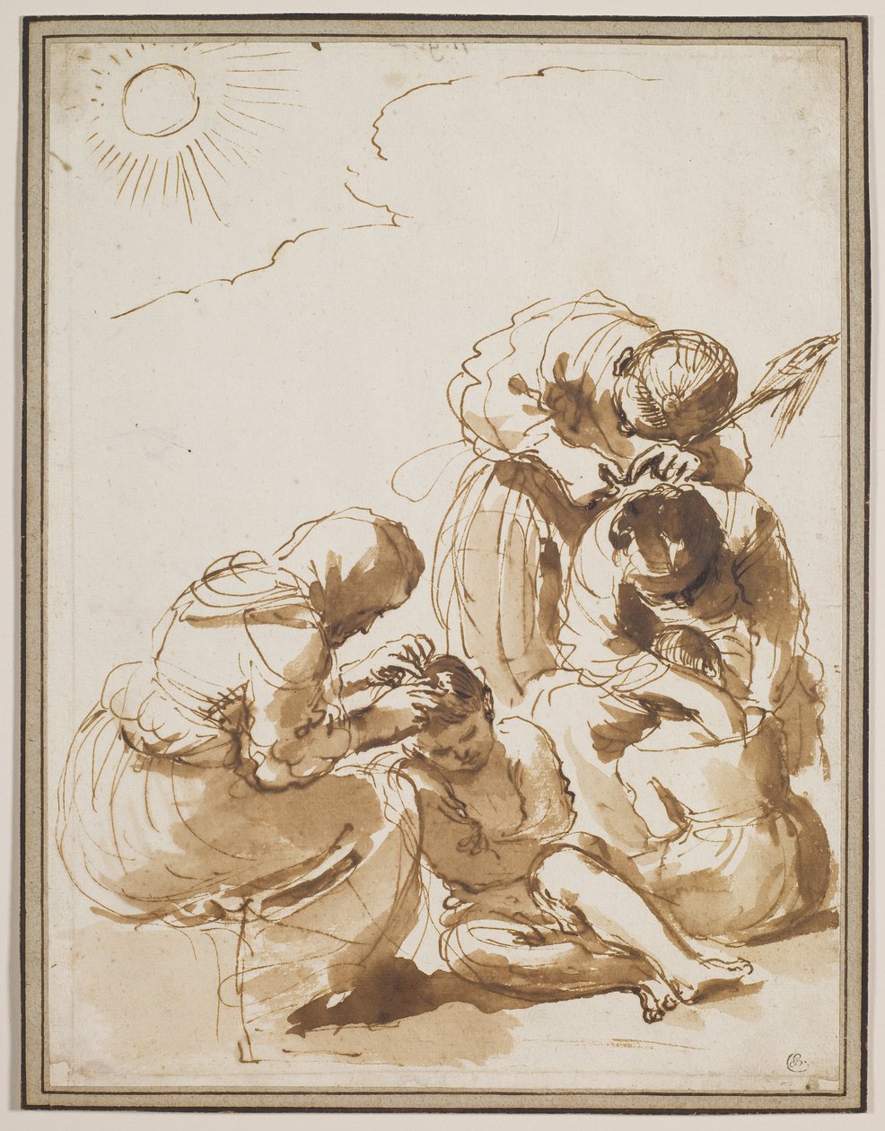 I cacciatori di pidocchi, inizi del 1620 (penna e inchiostro con lavaggio su carta) da Guercino (1591-1666)