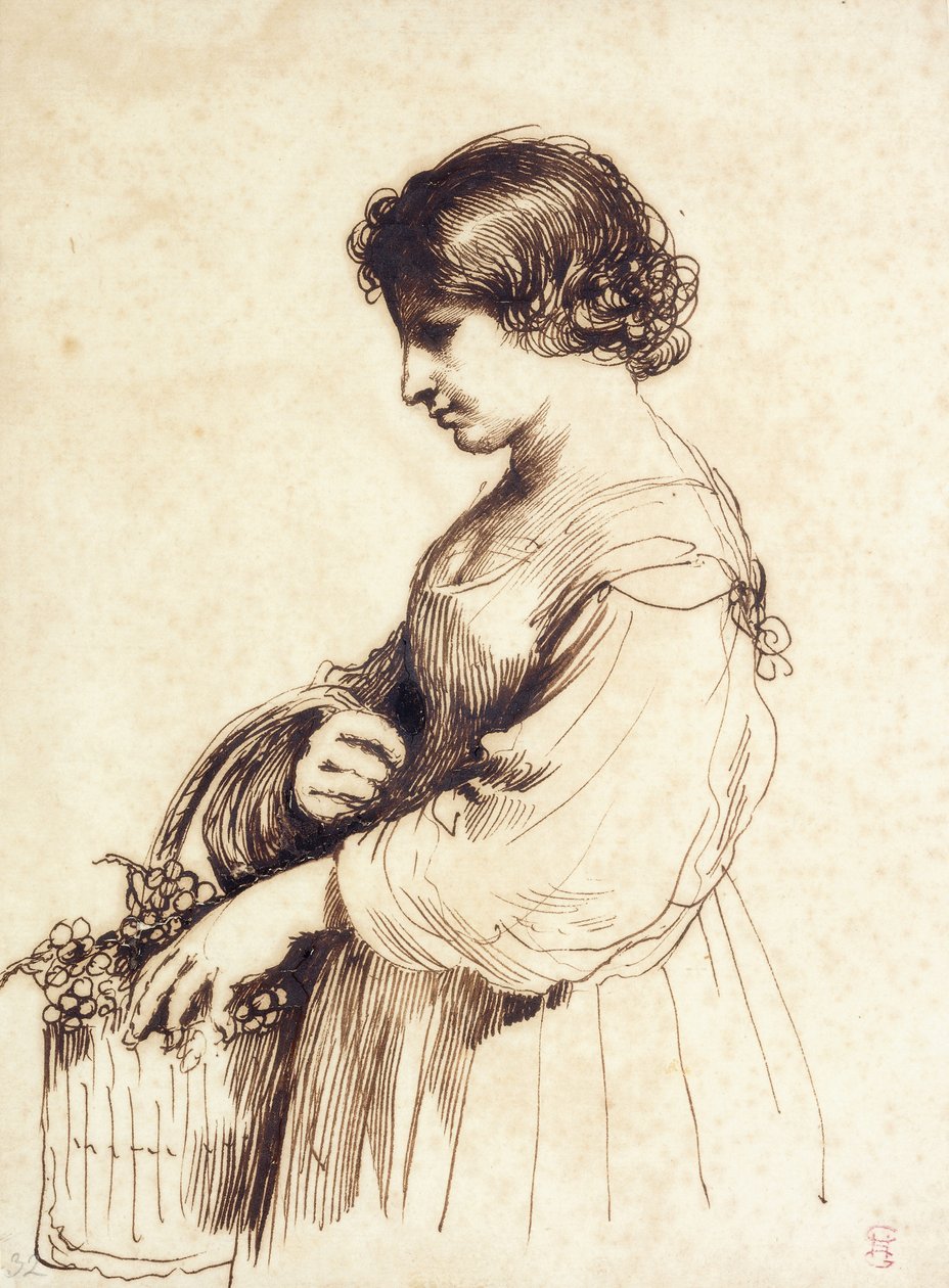 Una giovane donna che tiene un cesto di frutta da Guercino