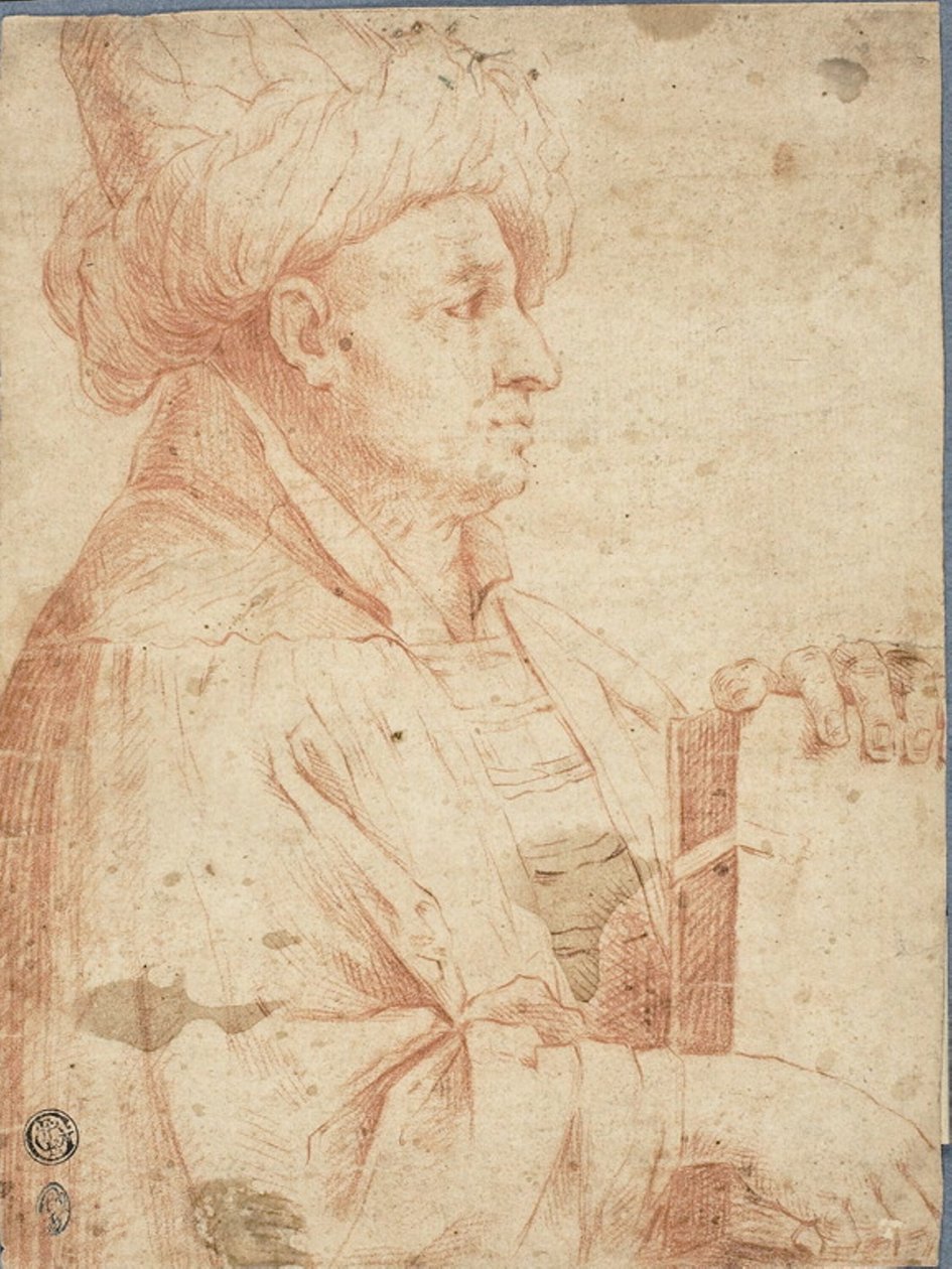 Busto di uomo con turbante e libro da Guercino