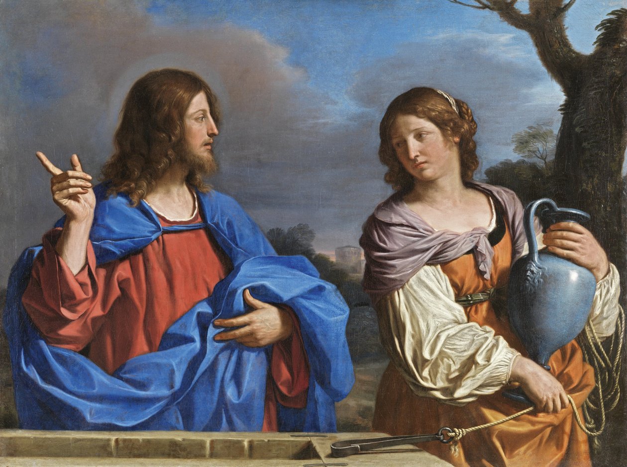 Italiano:  Cristo e la Samaritana al pozzo Cristo e la donna di Samaria al pozzo da Guercino