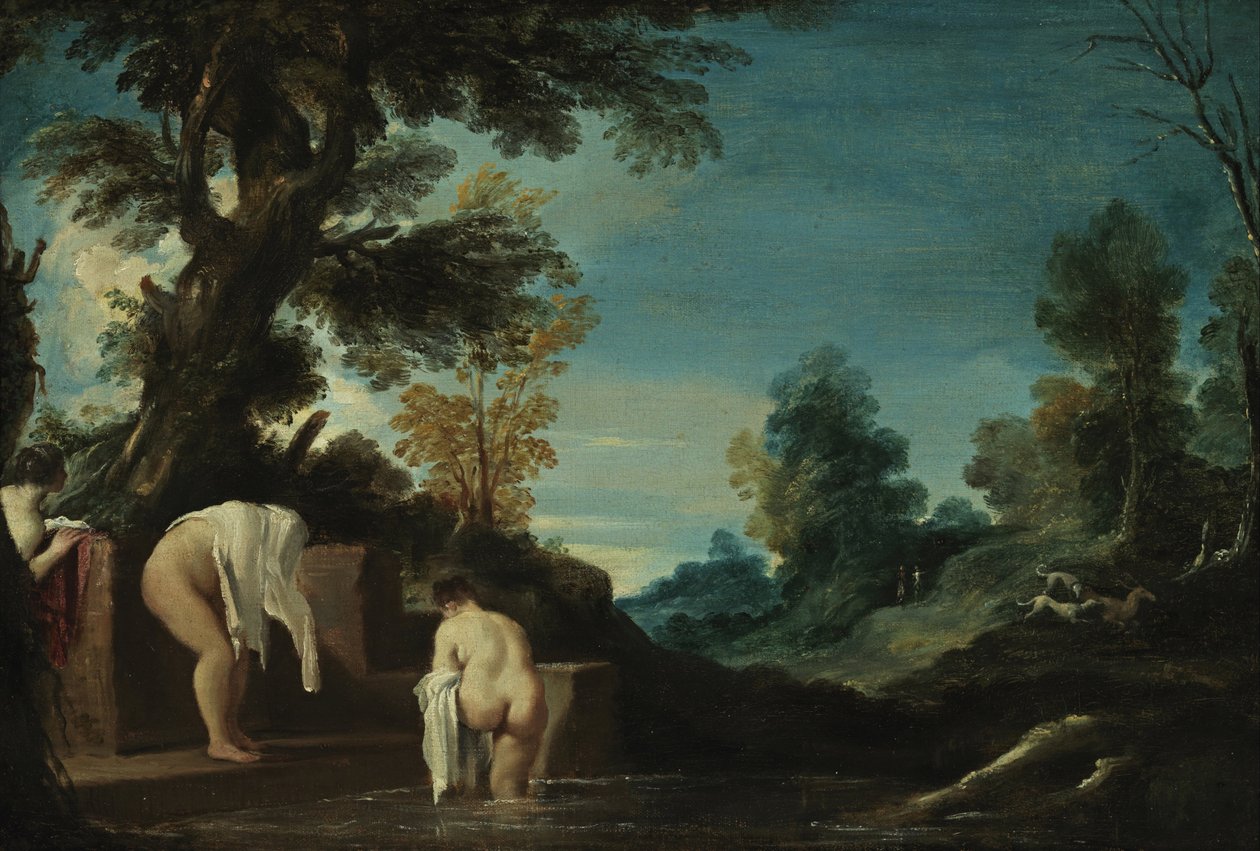 Paesaggio con donne al bagno da Guercino