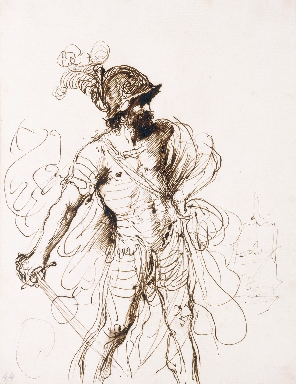 Marte, con la spada sguainata, girato a destra da Guercino