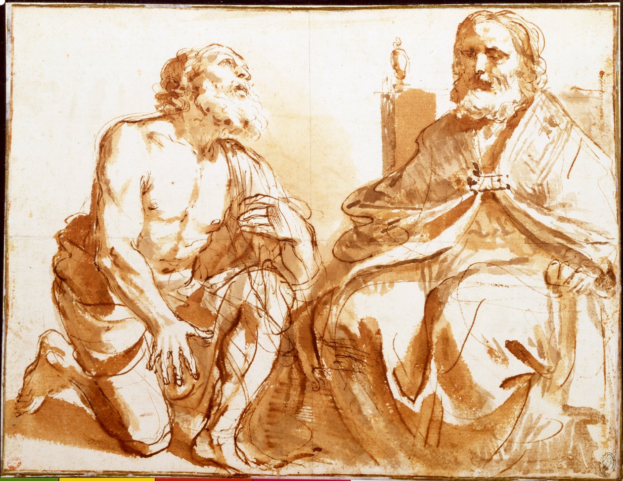 Vescovo seduto e santo inginocchiato da Guercino