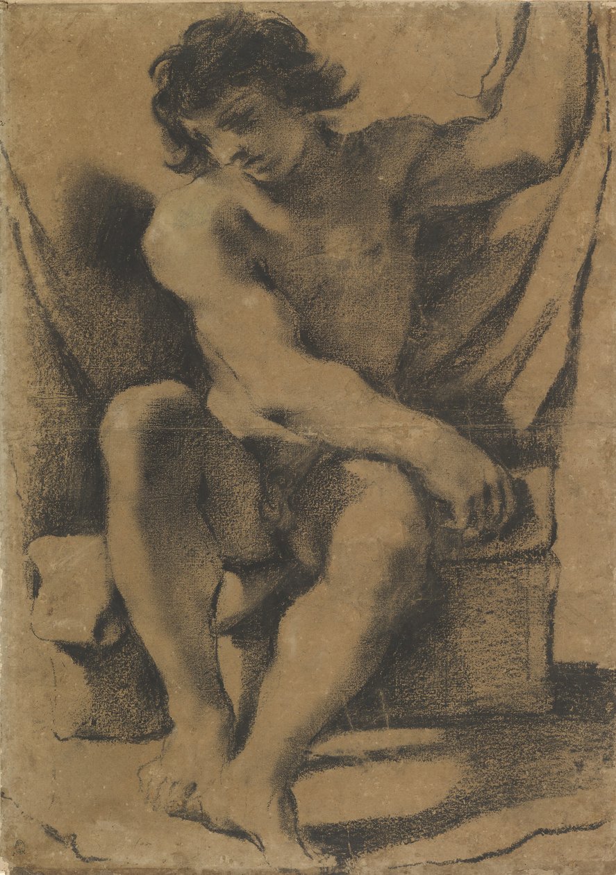 Giovane uomo nudo seduto in vista quasi frontale, ca. 1618 da Guercino