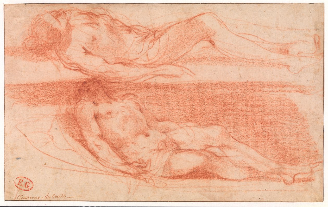 Due studi di uomo mezzo nudo sdraiato da Guercino