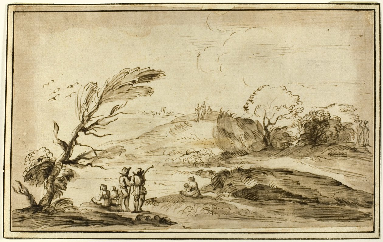 Due gruppi di figure in un paesaggio da Guercino