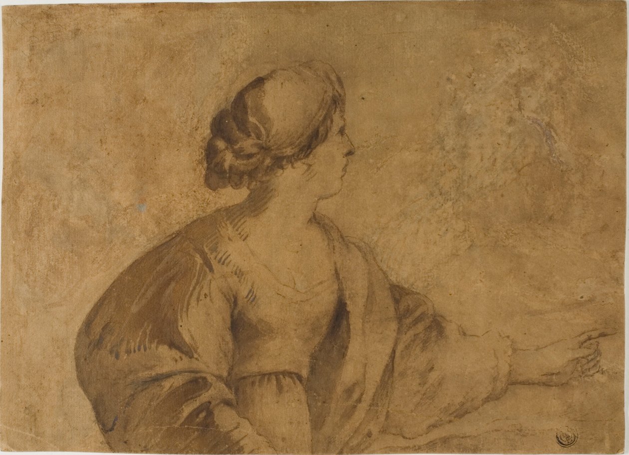Donna di profilo, che indica con la mano sinistra da Guercino