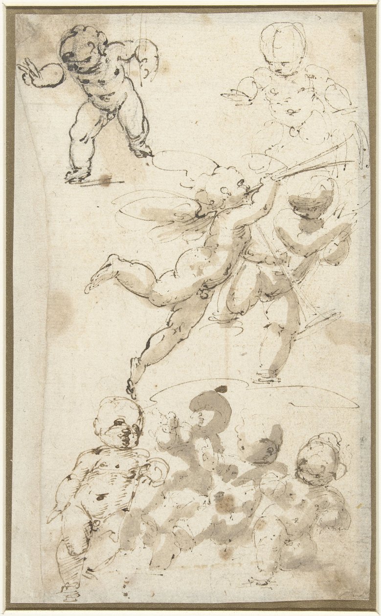 Putti e un angelo fluttuante da Guglielmo Caccia