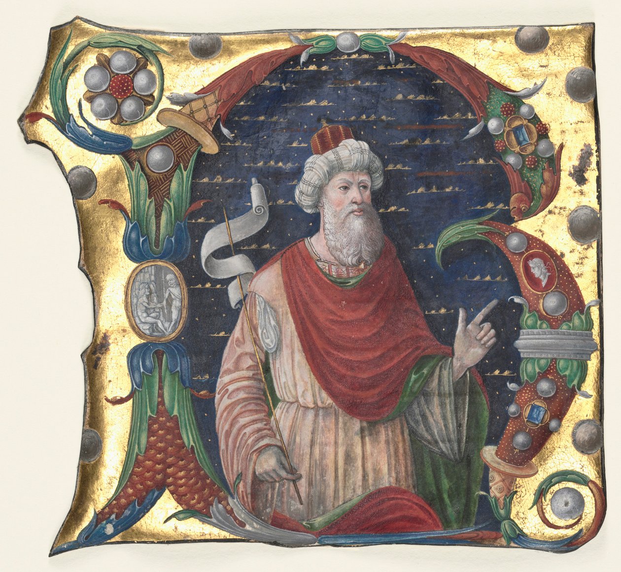 Iniziale R da un libro corale con Re Davide da Guglielmo Giraldi del Magri [or del