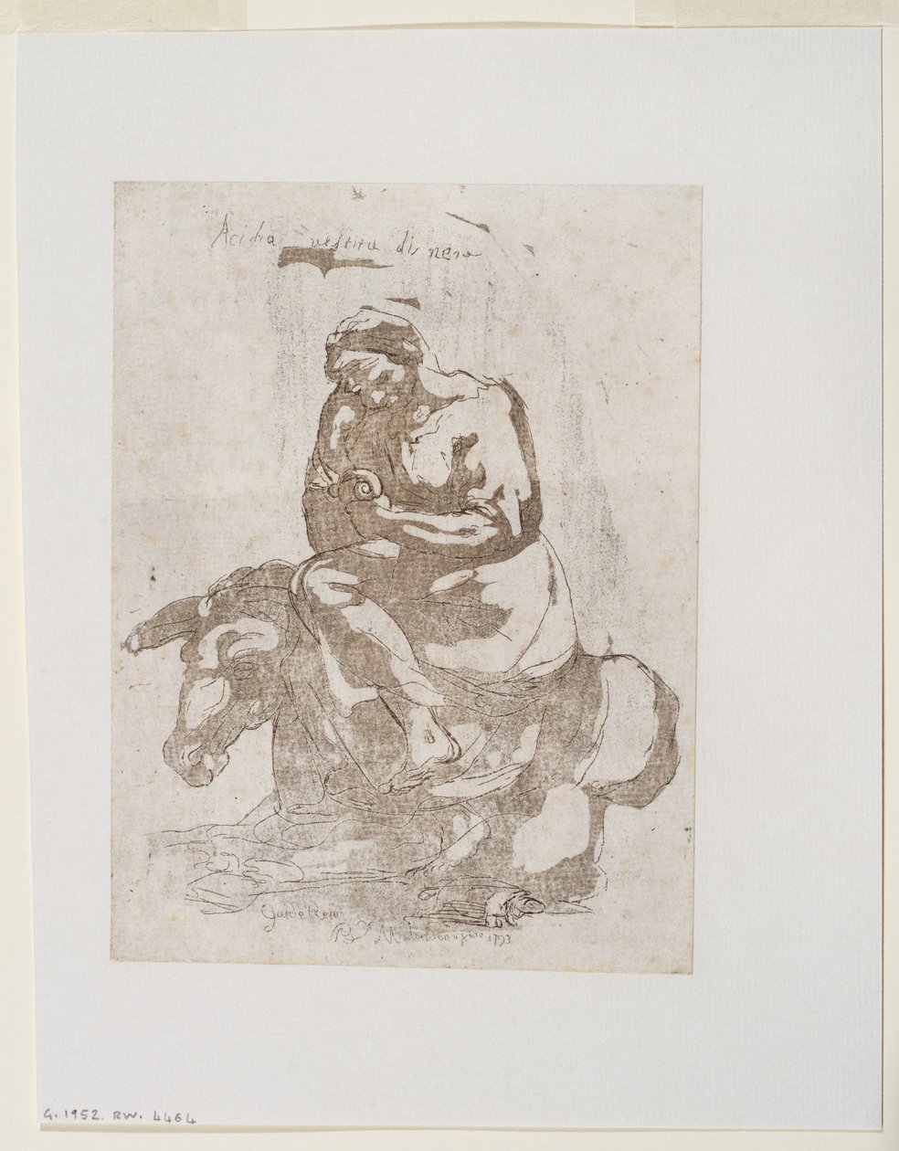 Acidia vestita di nero - Accidia seduta su un asino, c.1793 da Guido (after) Reni