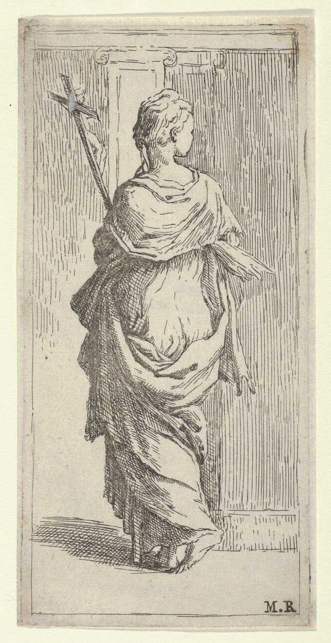 Ragazza che porta un crocifisso e si avvicina a un pilastro, vista da dietro, ca. 1590-1600 da Guido Reni