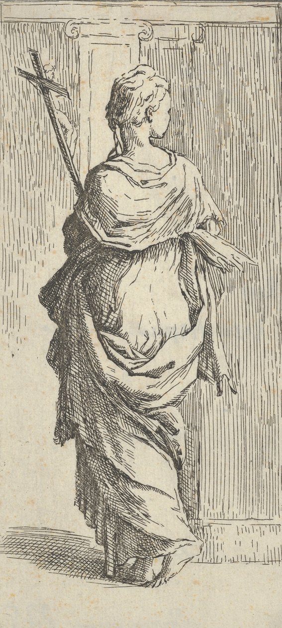 Ragazza che porta un crocifisso e si avvicina a un pilastro, vista da dietro da Guido Reni