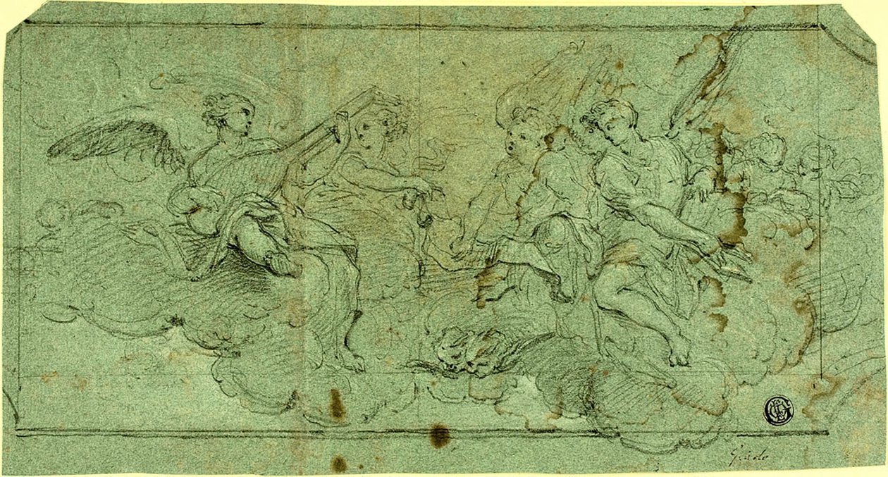 Angeli musicisti tra le nuvole (recto); Chierico seduto (verso) da Guido Reni
