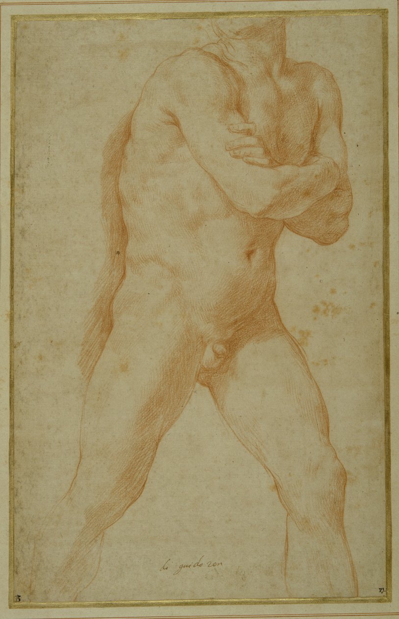 Uomo nudo che avanza, con le braccia incrociate e guardando oltre la spalla destra da Guido Reni