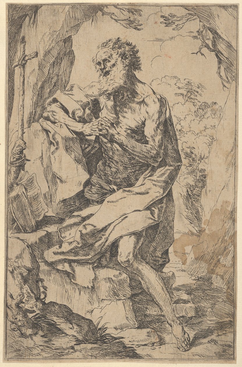 San Girolamo inginocchiato su una roccia davanti a una croce e un libro aperto, ca. 1600-1640 da Guido Reni