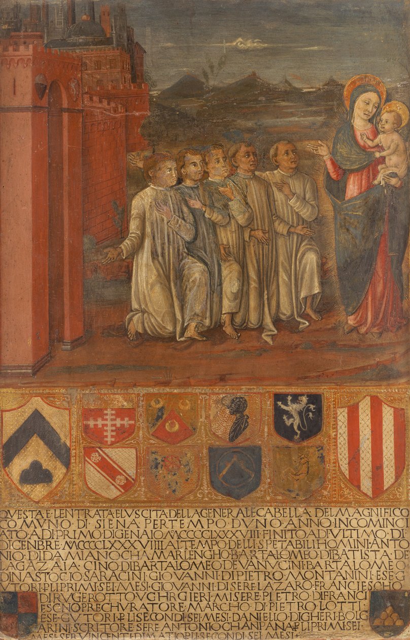 Il ciambellano e i suoi assistenti davanti alla Vergine da Guidoccio di Giovanno Cozzarelli