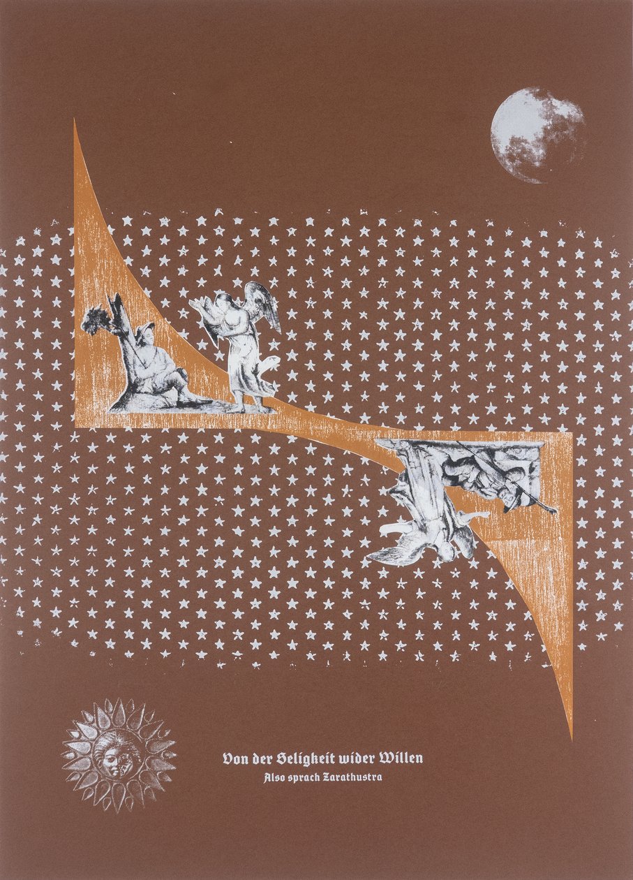 Beatitudine involontaria, Così parlò Zarathustra, 2025 (xilografia e serigrafia) da Guilherme Pontes