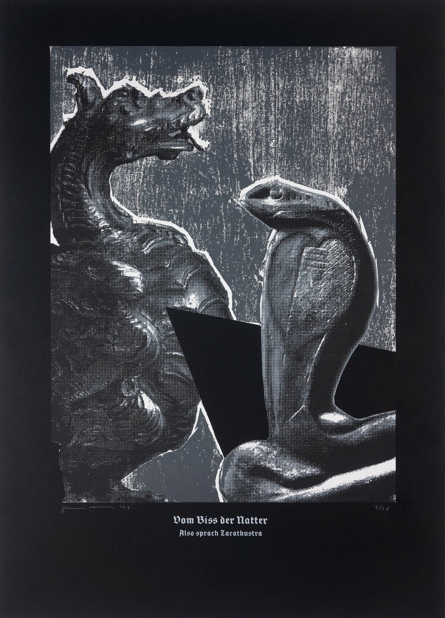 Sul morso della vipera, Così parlò Zarathustra, 2024 (xilografia e serigrafia) da Guilherme Pontes