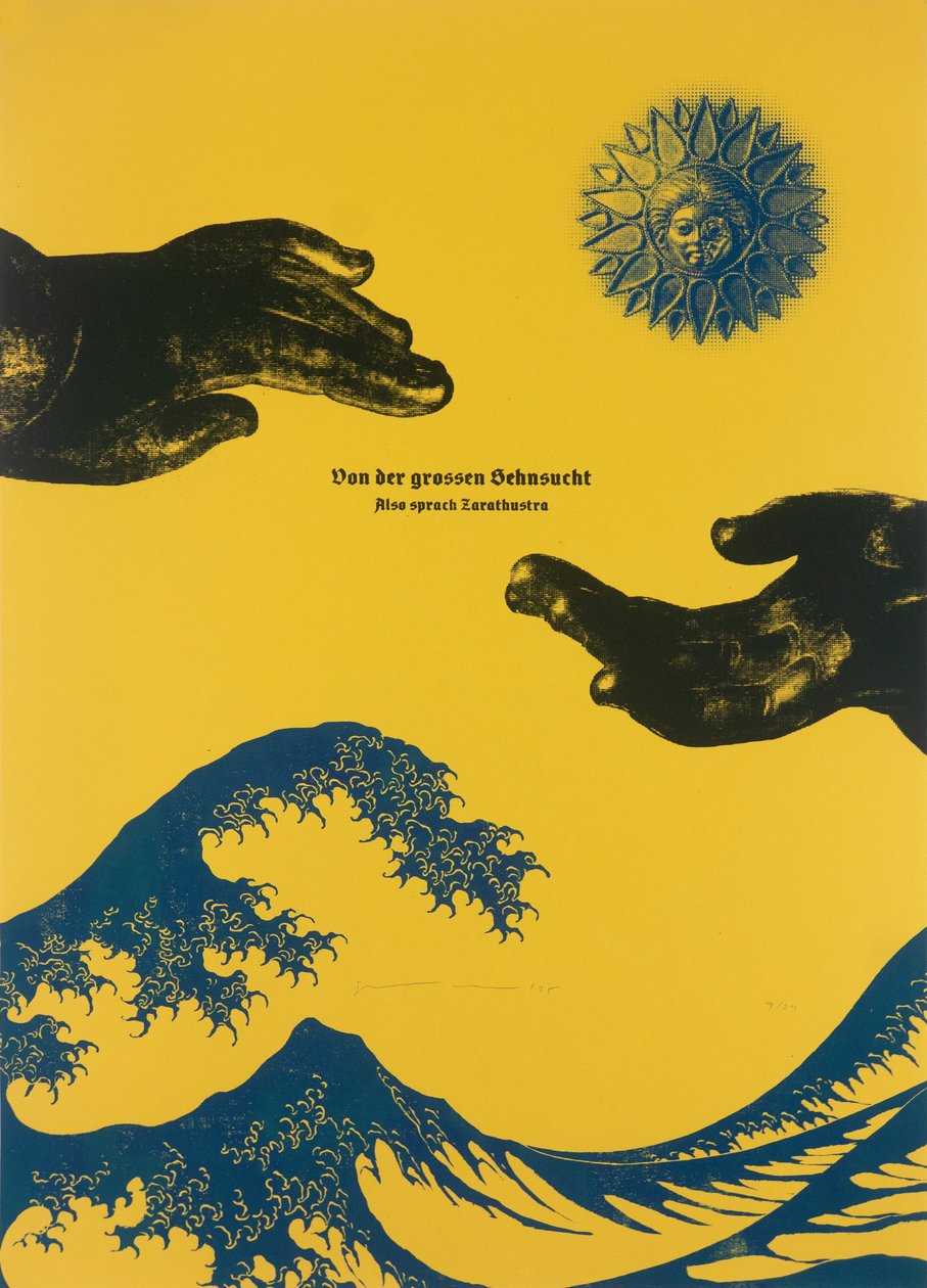 Sul grande desiderio, Così parlò Zarathustra, 2025 (xilografia e serigrafia) da Guilherme Pontes