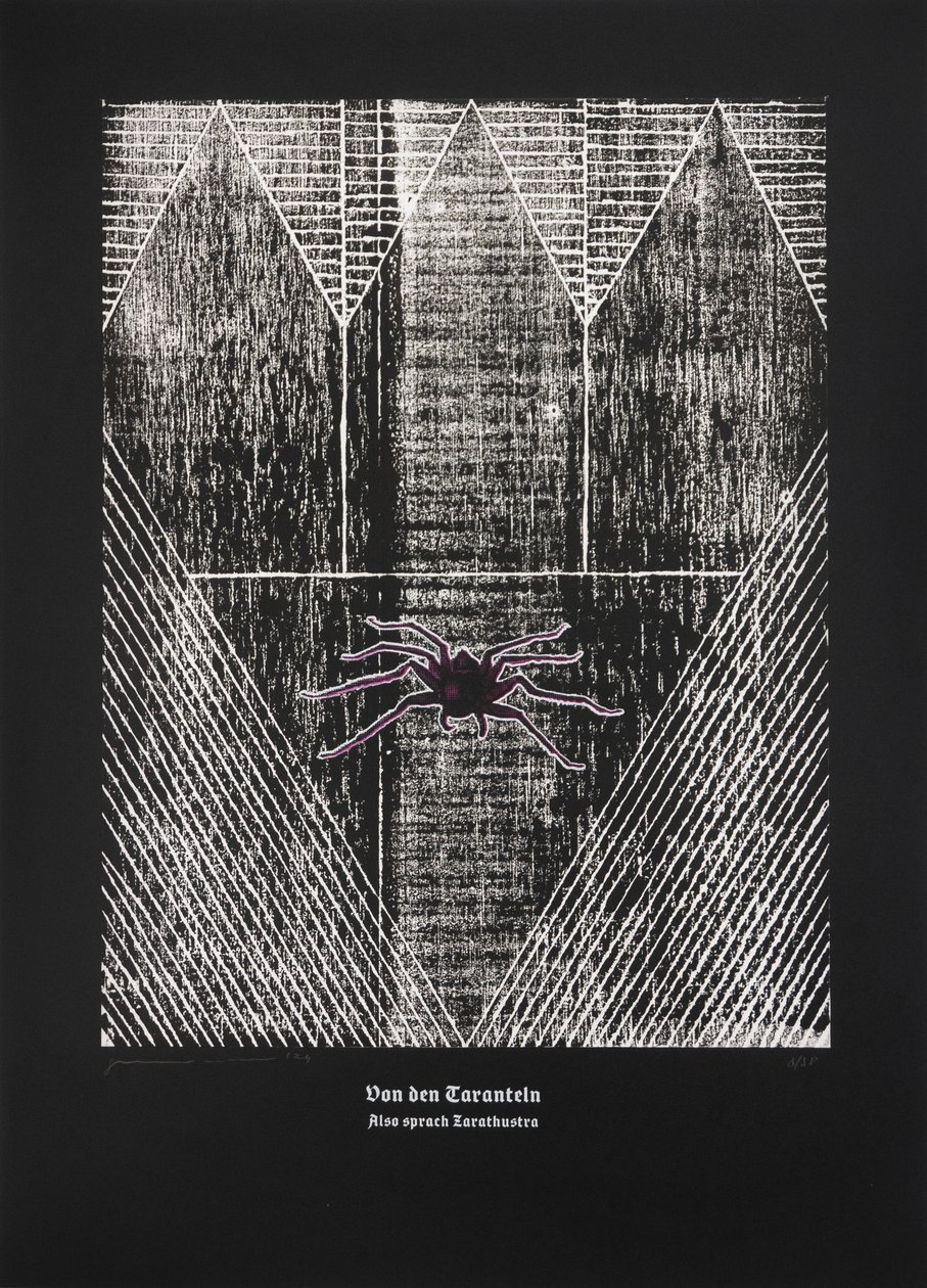 Sulla tarantola, Così parlò Zarathustra, 2024 (xilografia e serigrafia) da Guilherme Pontes