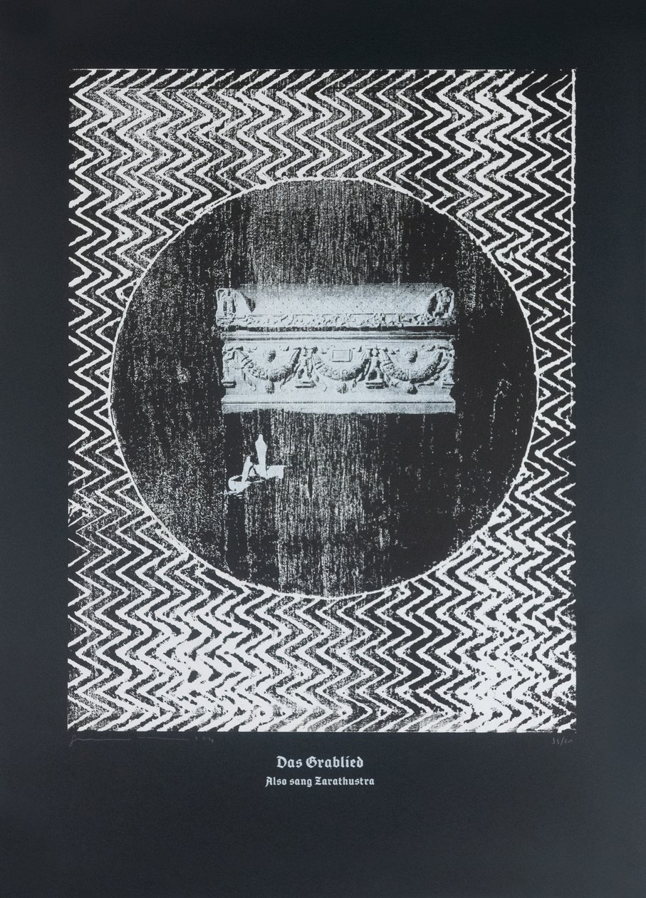 Il canto della tomba, Così parlò Zarathustra, 2024 (xilografia e serigrafia) da Guilherme Pontes