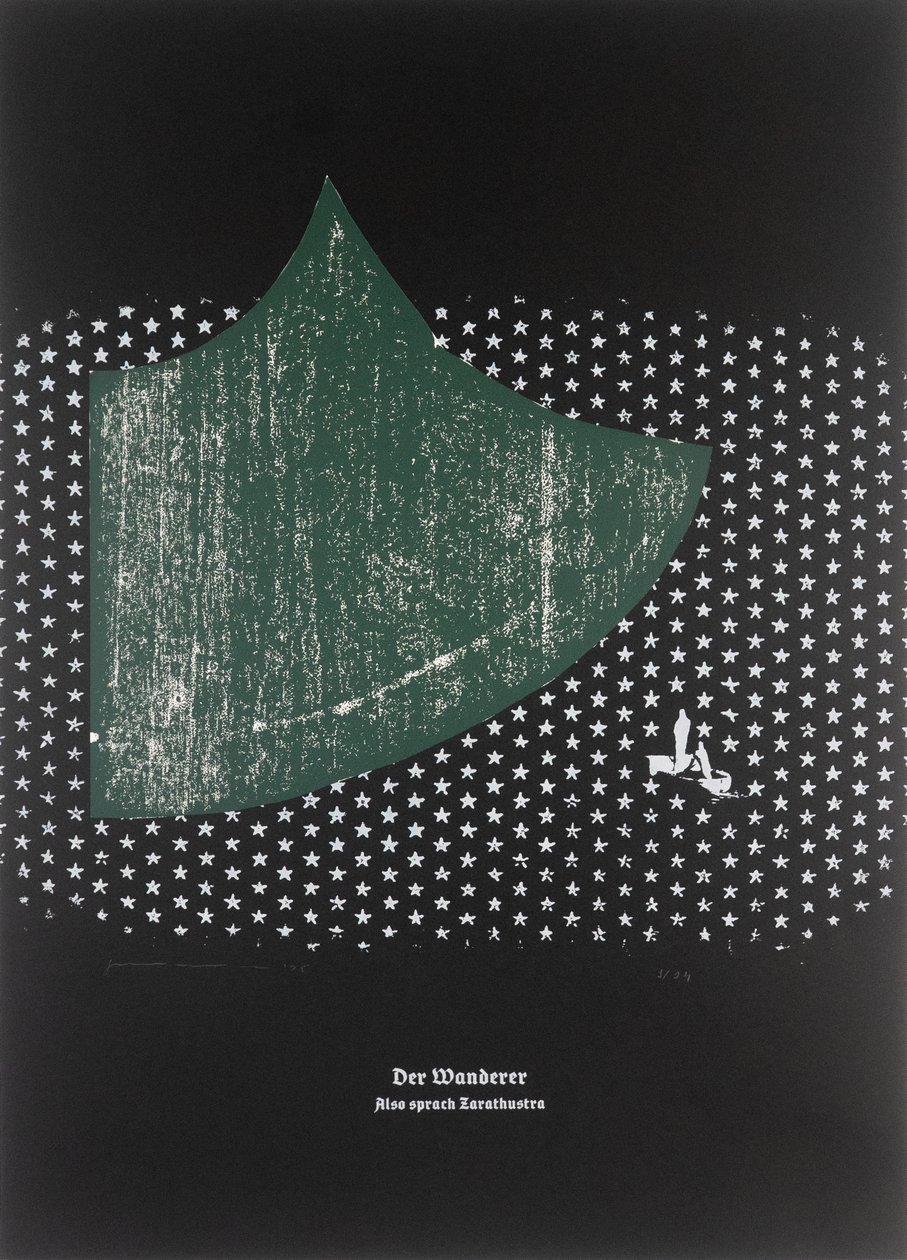 Il viandante, Così parlò Zarathustra, 2025 (xilografia e serigrafia) da Guilherme Pontes