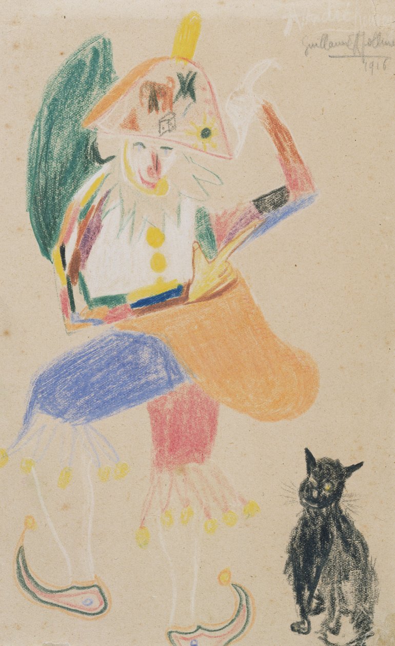 Clown in un Bicorno con un Gatto, disegno dedicato a Andre Rouveyre, 1916 da Guillaume Apollinaire