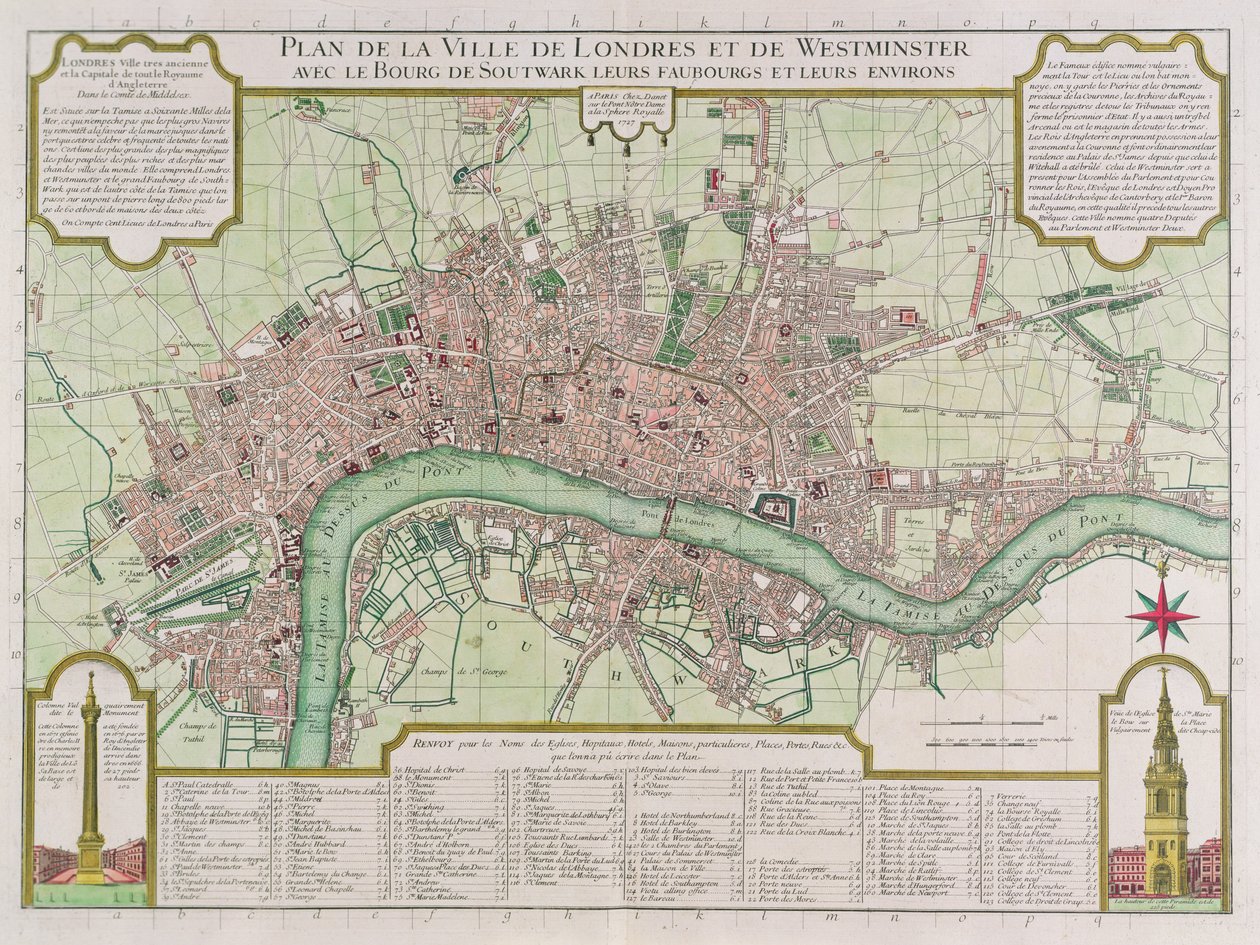 Piano delle città di Londra e Westminster, 1727 da Guillaume Danet