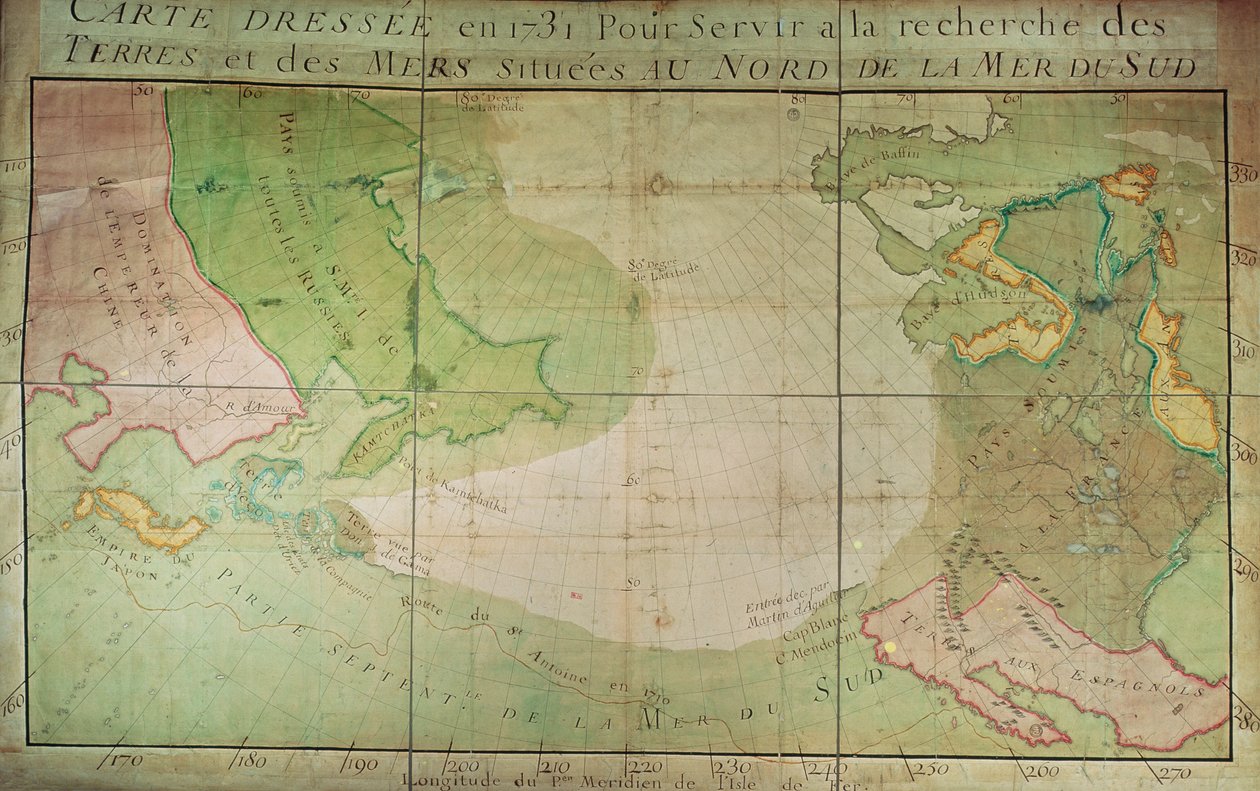 Mappa delle nuove scoperte nel nord del Mare del Sud, a est della Siberia e a ovest della Nuova Francia, 1731 da Guillaume Delisle