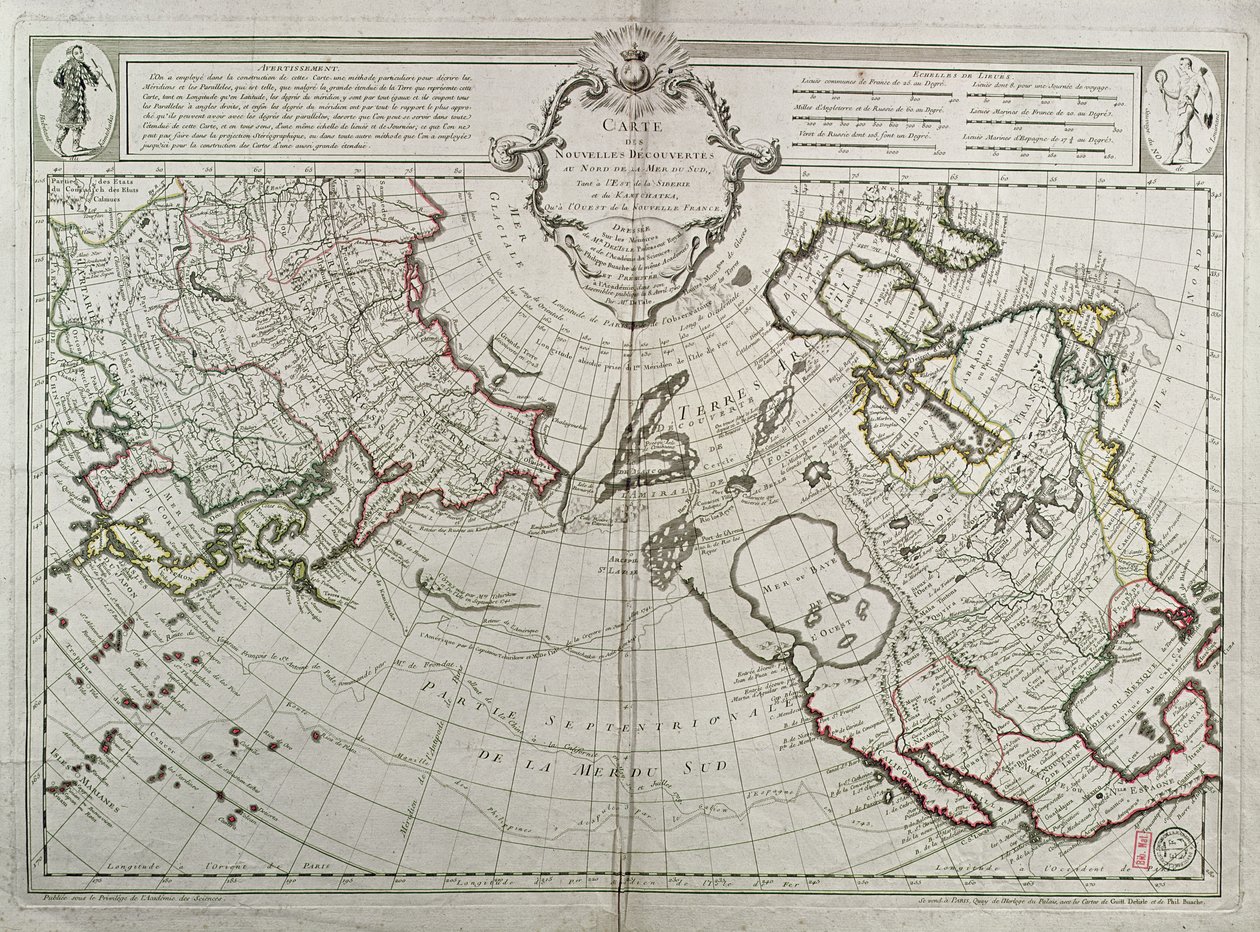 Mappa delle Nuove Scoperte a Nord dei Mari del Sud, 1750 da Guillaume Delisle